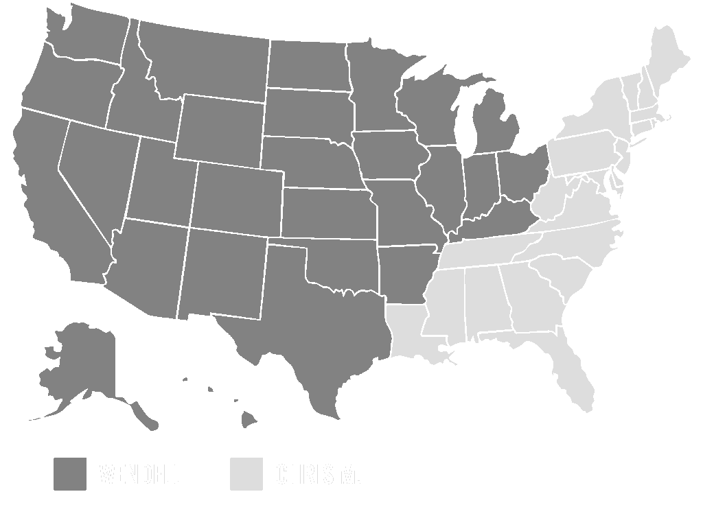 Map of the United States with the left side indicated as Wendell's territory and the right as Chris M.'s